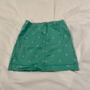 LL Bean green skirt with pale pink crab pattern - size 4